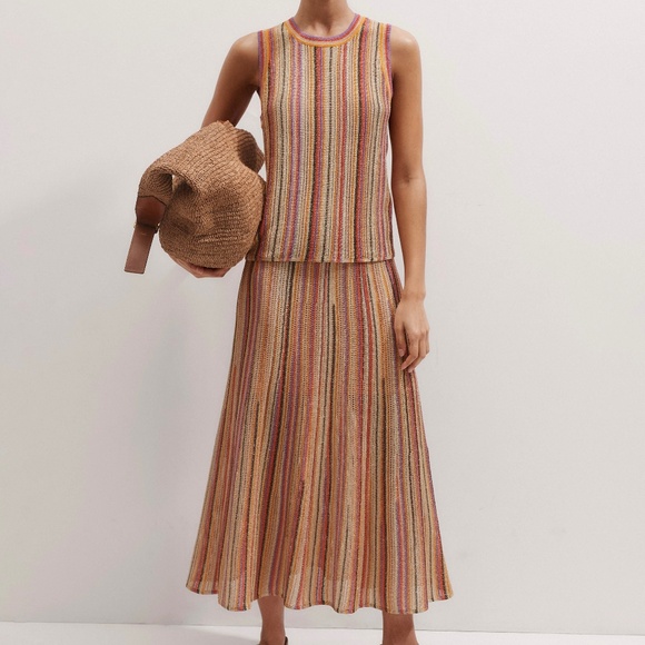 ME+EM - SET Metallic Textured Stripe Knit Vest/ Tank & Skirt - Picture 2 of 16